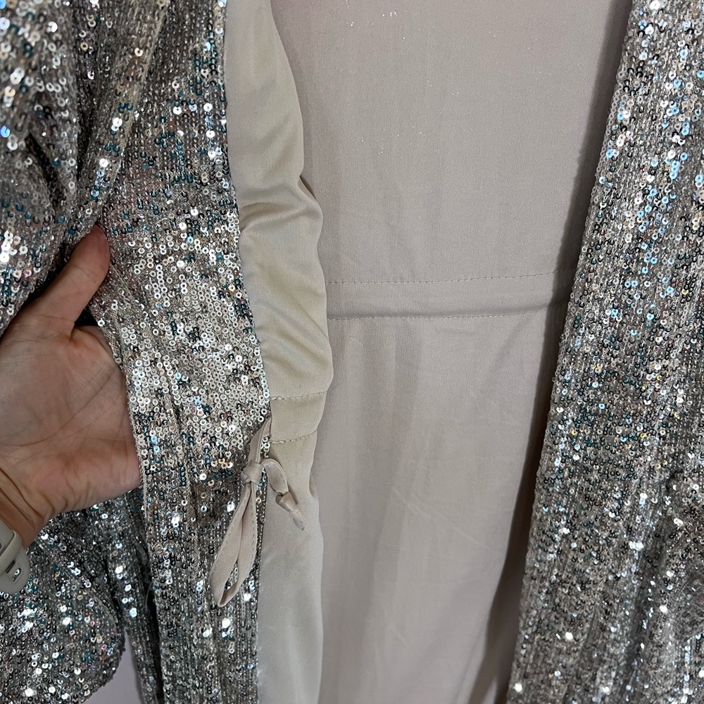 BB Dakota Silver Sequin Blazer/Duster Open Long Cardigan - Picture 12 of 13